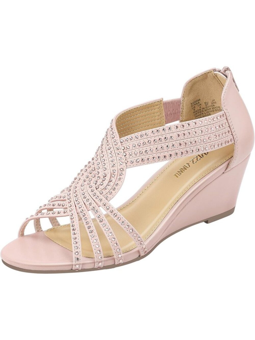 Women's Rose Gold Rhinestone Sparkle Low Wedge Sandals Open Toe Dress Shoes